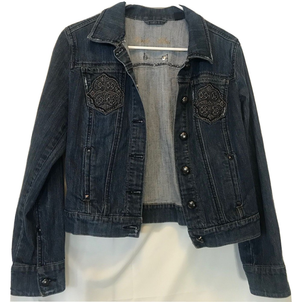 EUC Women's Code Bleu studded embroidered jean jacket size S